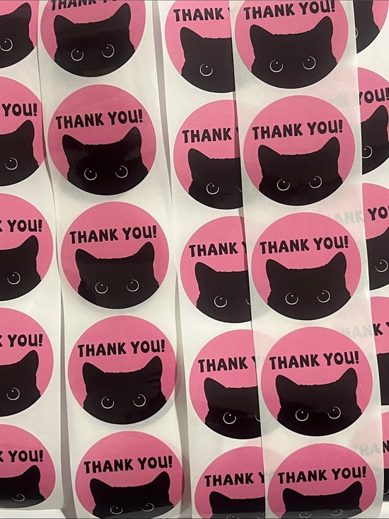 Hand Crafted Other - Hand Crafted 50 (2”) Pink Cat Thank You Stickers